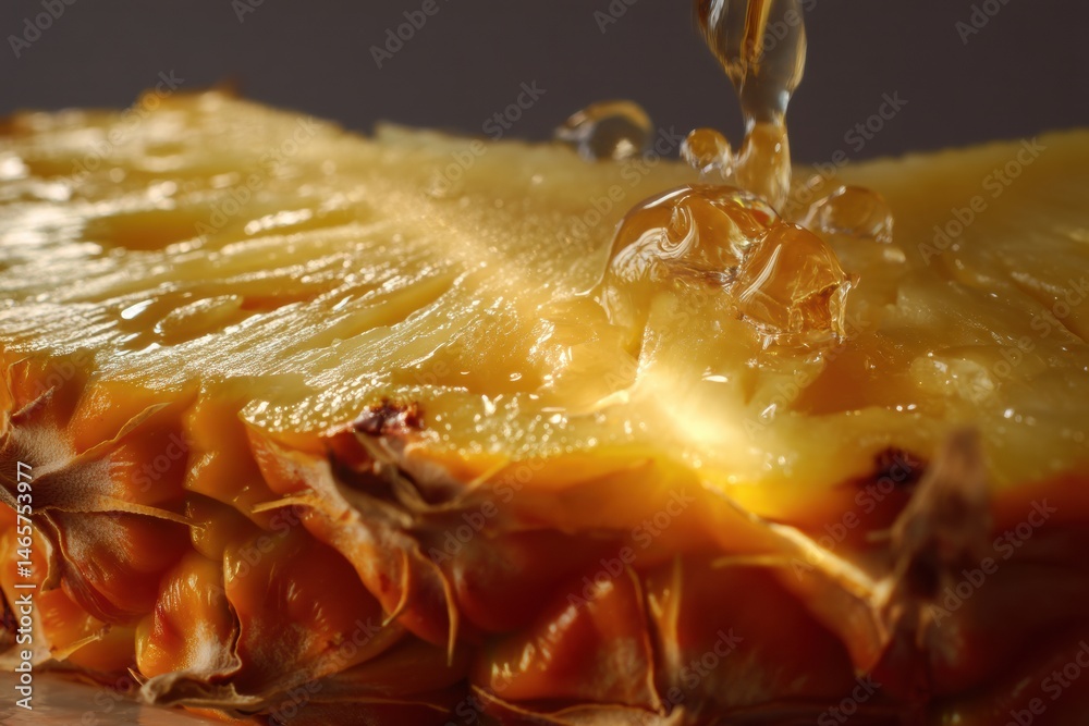 Leinwandbilder sunlight illuminates the fresh juice edge of a ripe pineapple slice creating a vibrant and refreshin