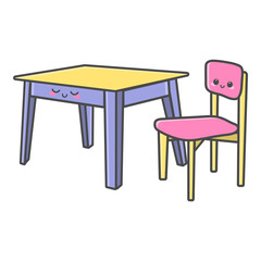 Desk and Chair School Cute Kawaii