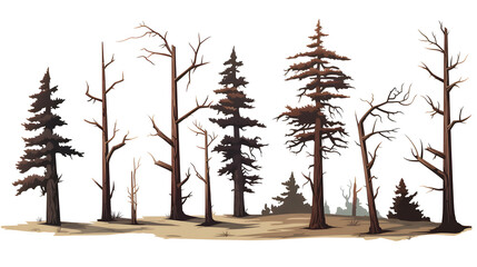 Detailed flat vector illustration of dead pine trees wood shapes for designs