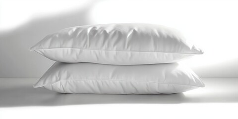 Two soft white pillows stacked on a white surface with subtle shadows creating a clean and calm atmosphere