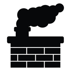Silhouette of a brick chimney with smoke emissions against white background