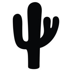 Simple Black Silhouette Illustration of a Saguro Cactus on a White Background