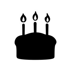 Silhouette drawing of a birthday cake with three lit candles on top