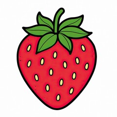 Obraz premium Red strawberry fruit showing seeds and green leaves