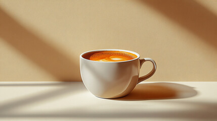 Coffee cup on table with window light shadows