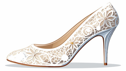 Obraz premium Elegant white lace high heel shoe on a white isolated background.