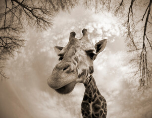 Fisheye portrait of a Giraffe