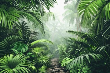 Fototapeta premium Lush jungle path through mist