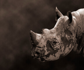 Endangered Black Rhinoceros Closeup Headshot