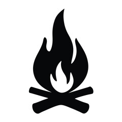 Simple Black and White Graphic Illustration of a Campfire with Wooden Logs