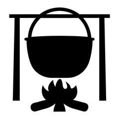 Black Silhouette of a Cooking Pot Hanging Over a Campfire Illustration