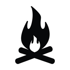 Stylized black silhouette of campfire with logs creating a sense of warmth