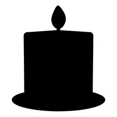 Simple black silhouette of a burning candle isolated on white background