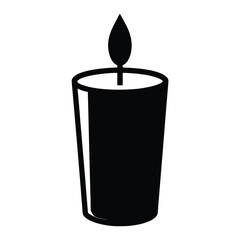Simple stylized black and white illustration of a burning candle in container