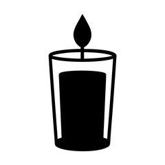 Silhouette of a Candle in a Glass Container with a Burning Flame
