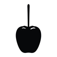 A simple black silhouette illustration of a ripe apple with stem