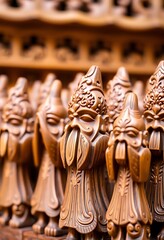 group of wooden figurines sitting next to each other