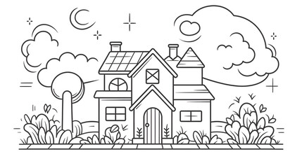 Home and Family Doodle Continuous Line Art Vector Illustration for Projects