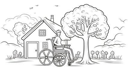Obraz premium Professional Hand Drawn Continuous Line Art Vector of Home Healthcare Services
