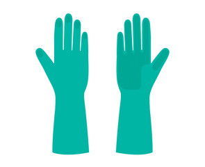 Aqua rubber cleaning protective Gloves Fashion hand accessory clothing technical illustration garment. Dish wash Vector front palm back view for Men, women, unisex flat cartoon style isolated on white