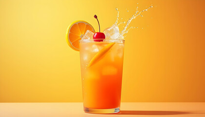 Bright orange cocktail with splash effect