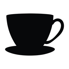 Black silhouette of a teacup and saucer for graphic designs or illustrations