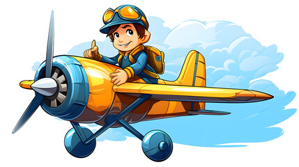 Professional EPS Vector Illustration of a Boy Flying a Plane for Creative Projects