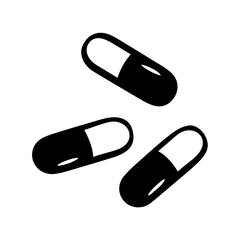 Three black capsule pills on a white background offering medical treatment