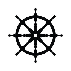 Black and White Ship Wheel Icon for Nautical and Maritime Concepts © Tanjila