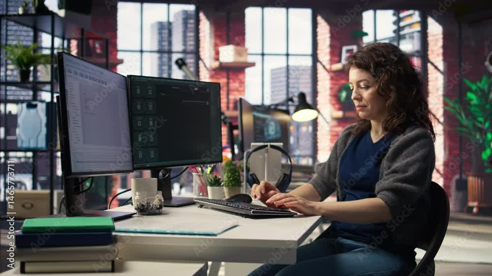 Fototapete Freelancer uses AI chatbot system to find a solution for task completion, meeting deadlines using prompts and generative models. Smart algorithms and machine learning. Camera A.
