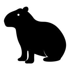 Black silhouette of a capybara sitting on white background calmly