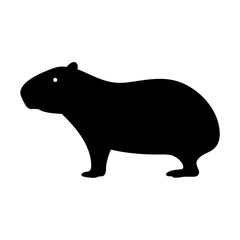 Black silhouette of a capybara standing against a white background vector