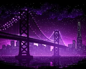 Obraz premium Night city, bridge, purple sky