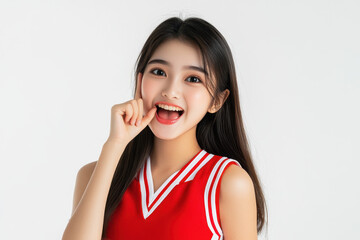 Fototapeta premium Cheerful Portrait with Hand Near Face.