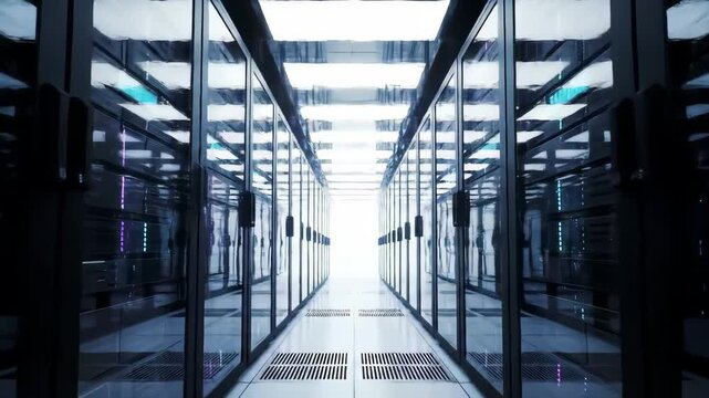 Futuristic Datacenter Server Room With Blue Lights and Metal Racks a Clean Isometric Tunnel Structure Render With Empty and Modern Design