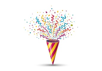 Fototapeta premium Colorful Party Popper with Confetti and Ribbons