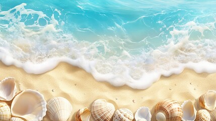 Seashore scene with foamy waves and shells