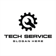 Repair service logo design template. Wrench and gear sign isolated on white background.