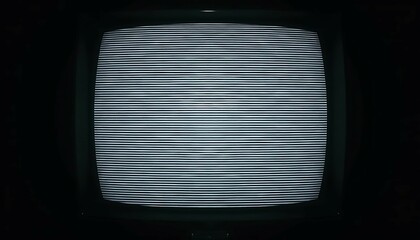 Retro television with static screen displaying horizontal lines in a dark room creating a nostalgic effect