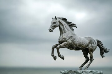Naklejka premium Dynamic bronze sculpture of a galloping steed.