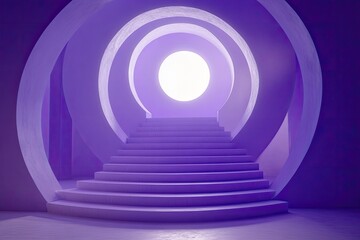 Obraz premium Purple circular hallway with stairs and light