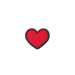Red heart patch with black border, symbolizing love and affection, isolated on transparency background. embroidered design is simple yet expressive, perfect for clothing or accessories