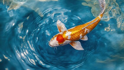 Orange and White Koi Fish Swimming in Blue Water