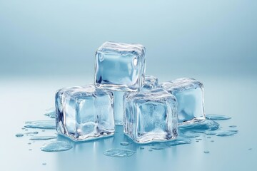 Clear ice cubes, water droplets