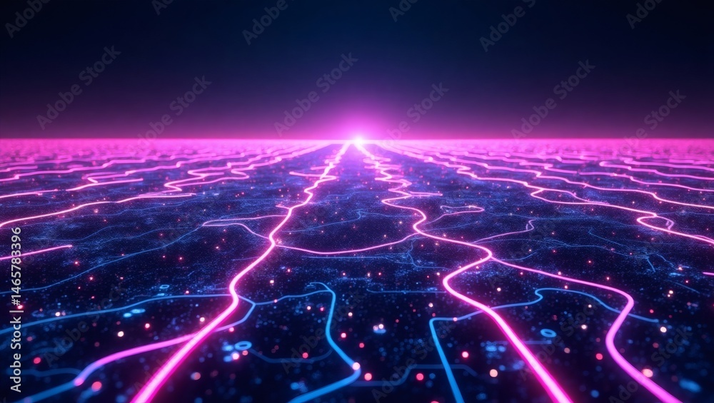 Poster A futuristic digital pathway with neon lines and a vibrant glow, creating a sense of forward motion and innovation