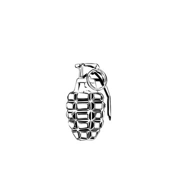 hand drawing grenade isolated on white background