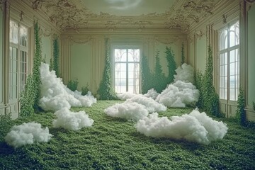 Lush room with floating clouds