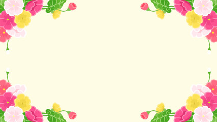 カラフルなプロムローズの装飾フレームイラスト