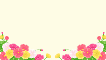 カラフルなプロムローズの装飾フレームイラスト