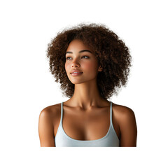 Hopeful Young Woman with Curly Hair Looking Upward